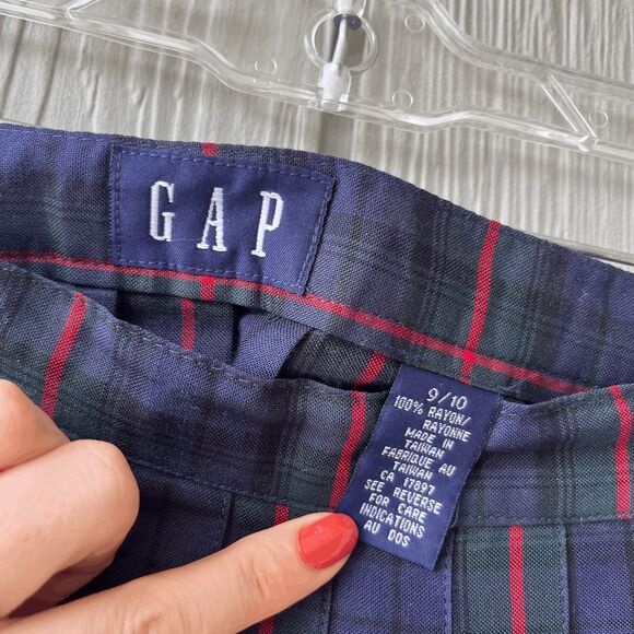 VTG 90s GAP Plaid Tartan Pleated Midi Skirt Rayon Grunge Academia Sz 8 - Picture 2 of 8
